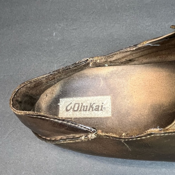 OluKai Dark Brown Leather Slip-Ons Mens Size 11 - Picture 5 of 10
